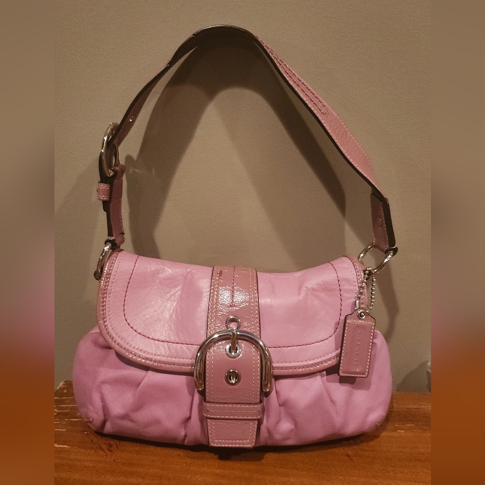Coach Pink Leather Shoulder Bag with Silver Hardware